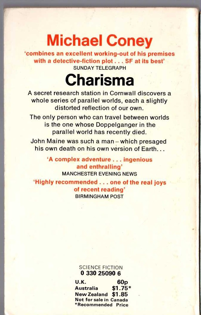 Michael Coney  CHARISMA magnified rear book cover image