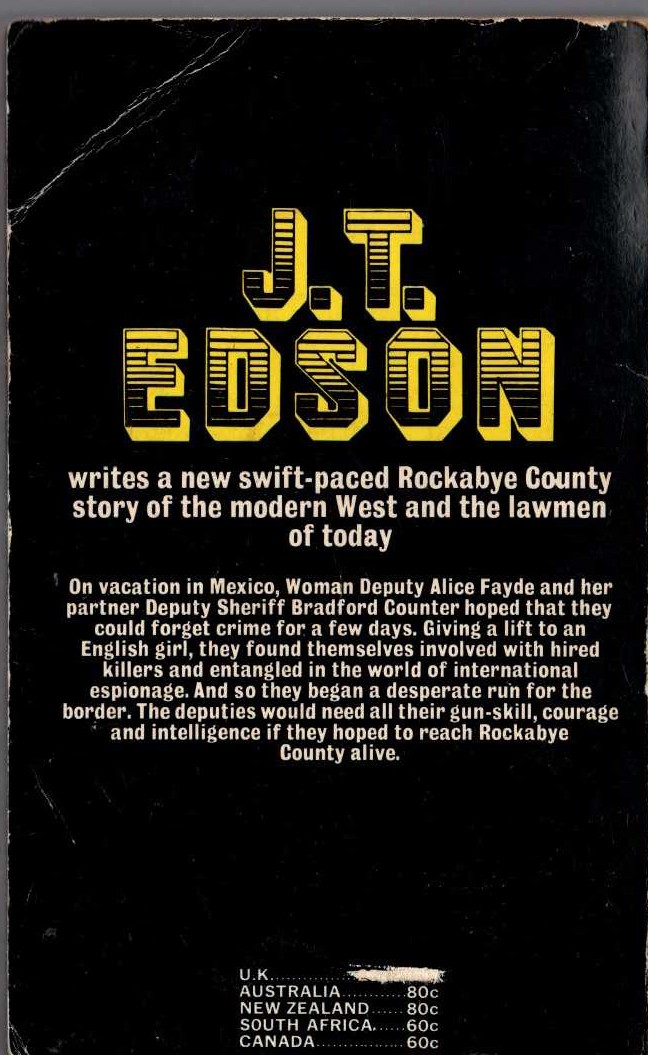 J.T. Edson  RUN FOR THE BORDER magnified rear book cover image