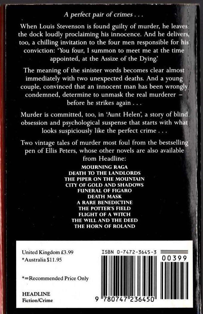 Ellis Peters  THE ASSIZE OF DYING magnified rear book cover image