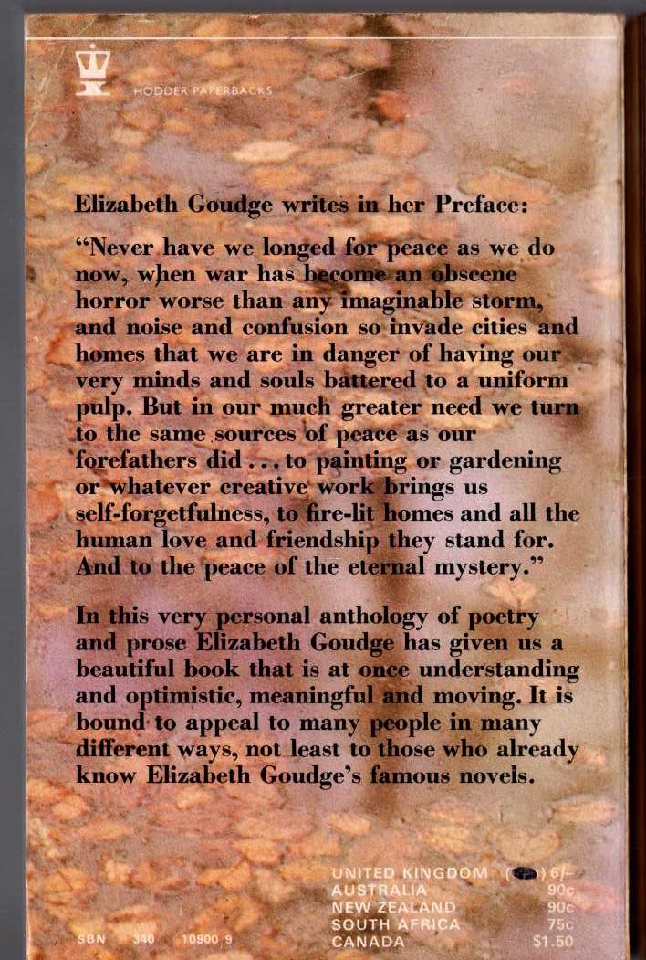 Elizabeth Goudge  A BOOK OF PEACE. An Anthology magnified rear book cover image