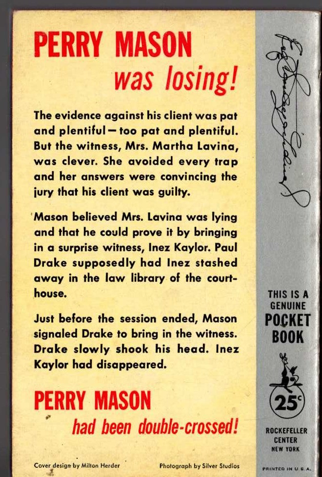 Erle Stanley Gardner  THE CASE OF THE HESITANT HOSTESS magnified rear book cover image