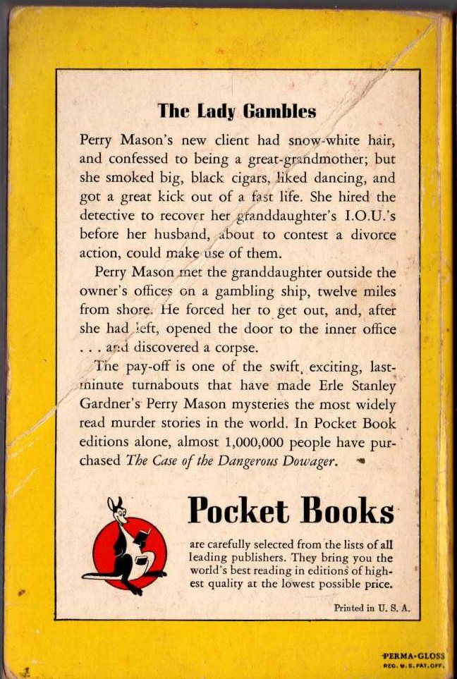 Erle Stanley Gardner  THE CASE OF THE DANGEROUS DOWAGER magnified rear book cover image