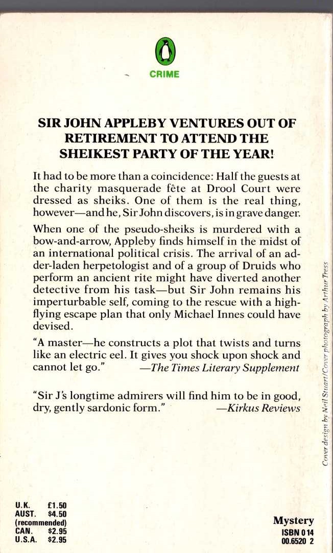 Michael Innes  SHEIKS AND ADDERS magnified rear book cover image