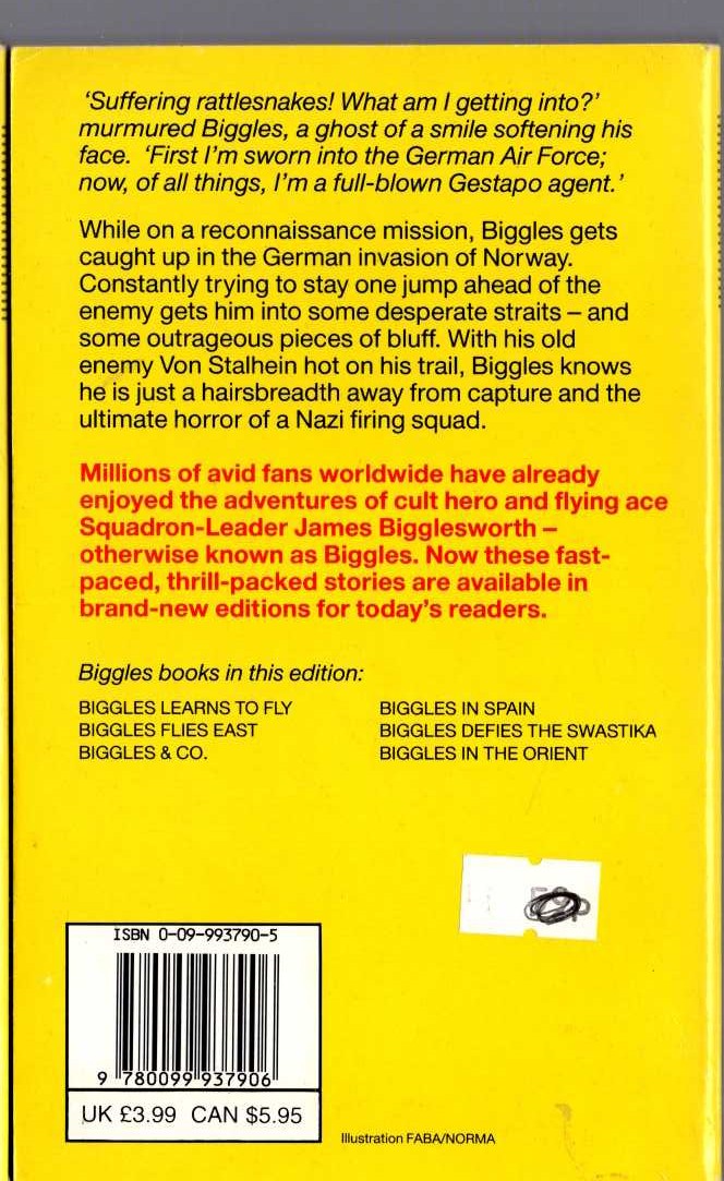 Captain W.E. Johns  BIGGLES DEFIES THE SWASTIKA magnified rear book cover image
