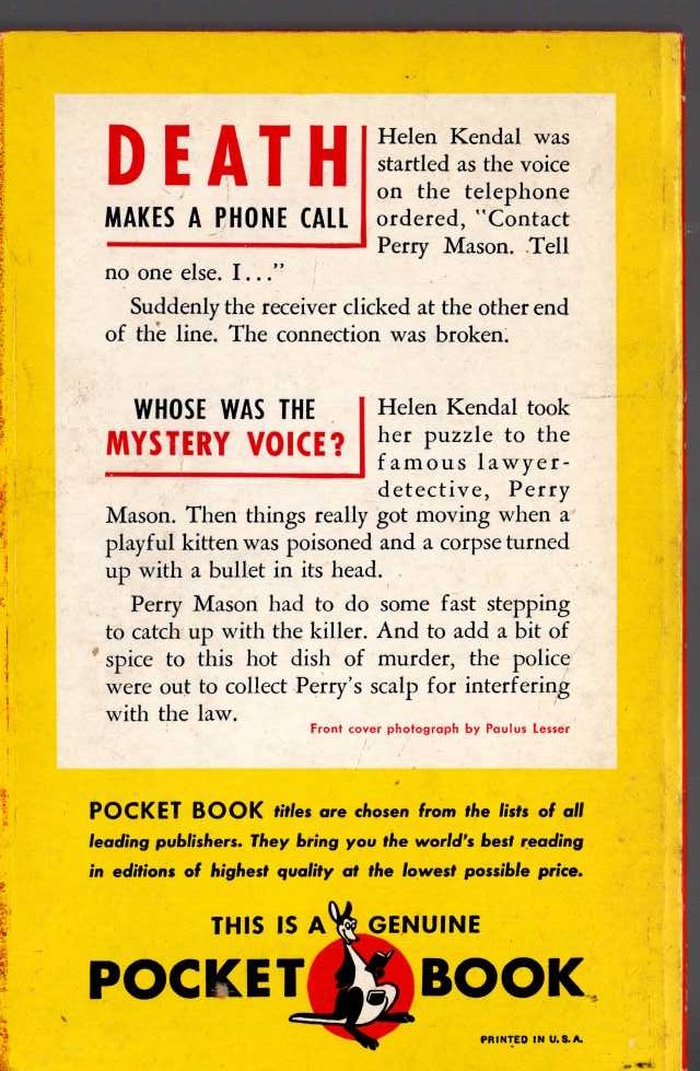 Erle Stanley Gardner  THE CASE OF THE CARELESS KITTEN magnified rear book cover image