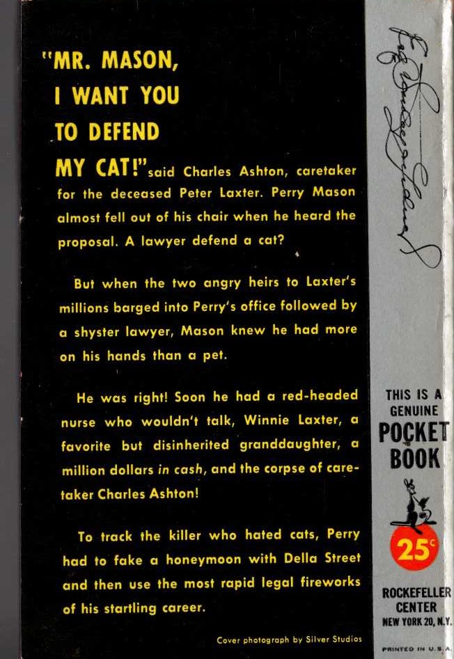 Erle Stanley Gardner  THE CASE OF THE CARETAKER'S CAT magnified rear book cover image