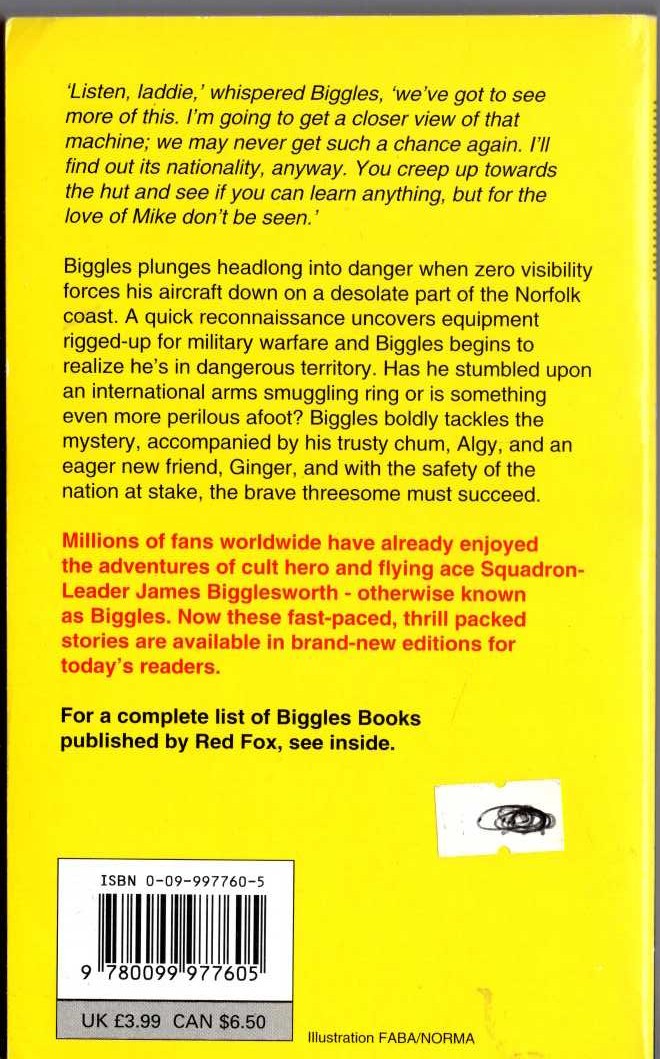 Captain W.E. Johns  BIGGLES AND THE BLACK PERIL magnified rear book cover image