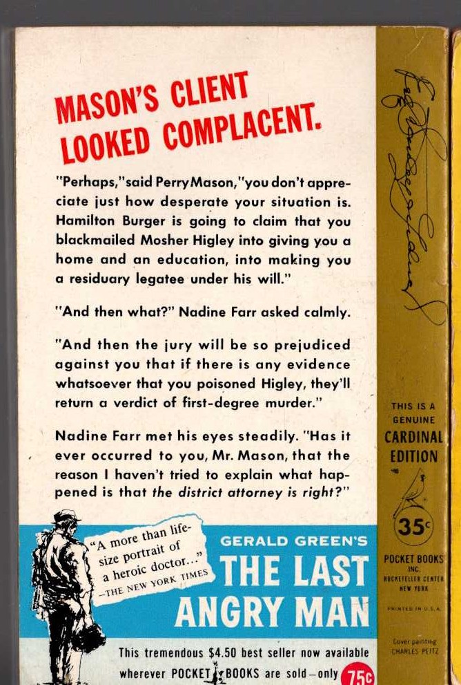 Erle Stanley Gardner  THE CASE OF THE DEMURE DEFENDANT magnified rear book cover image