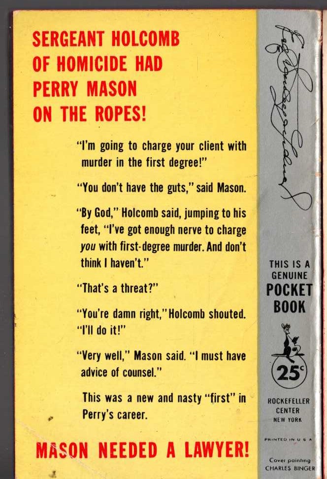 Erle Stanley Gardner  THE CASE OF THE GREEN-EYED SISTER magnified rear book cover image