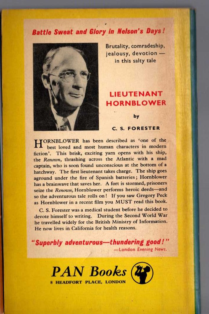 C.S. Forester  LIEUTENANT HORNBLOWER magnified rear book cover image