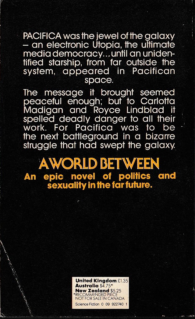 Norman Spinrad  A WORLD BETWEEN magnified rear book cover image