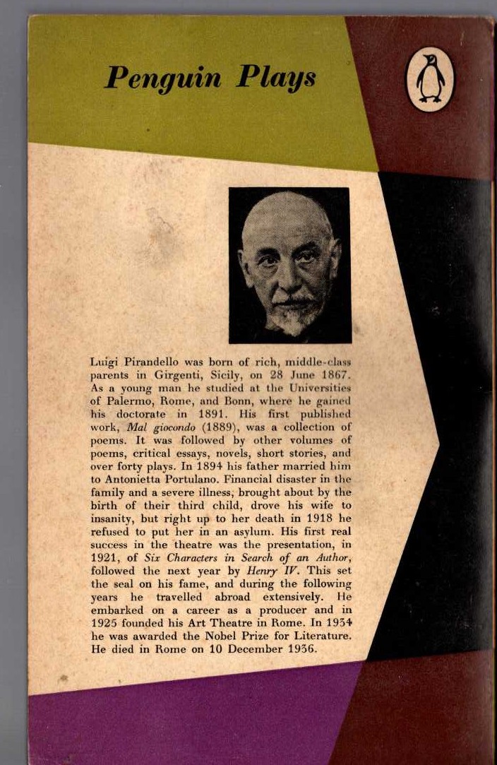 Luigi Pirandello  THE RULES OF THE GAME/ THE LIFE I GAVE YOU/ LAZARUS magnified rear book cover image