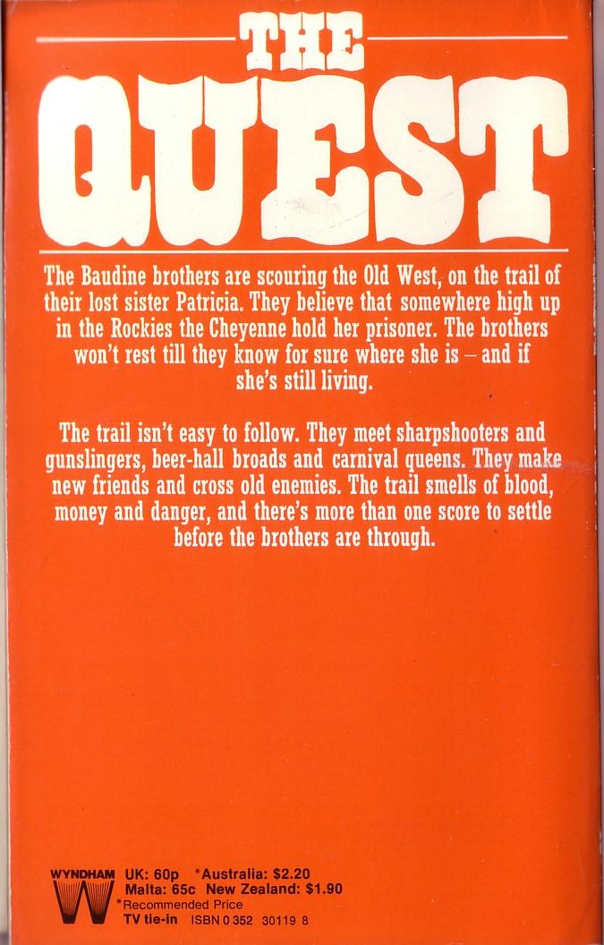 G.S. Madden  THE QUEST (Columbia Picture TV) magnified rear book cover image