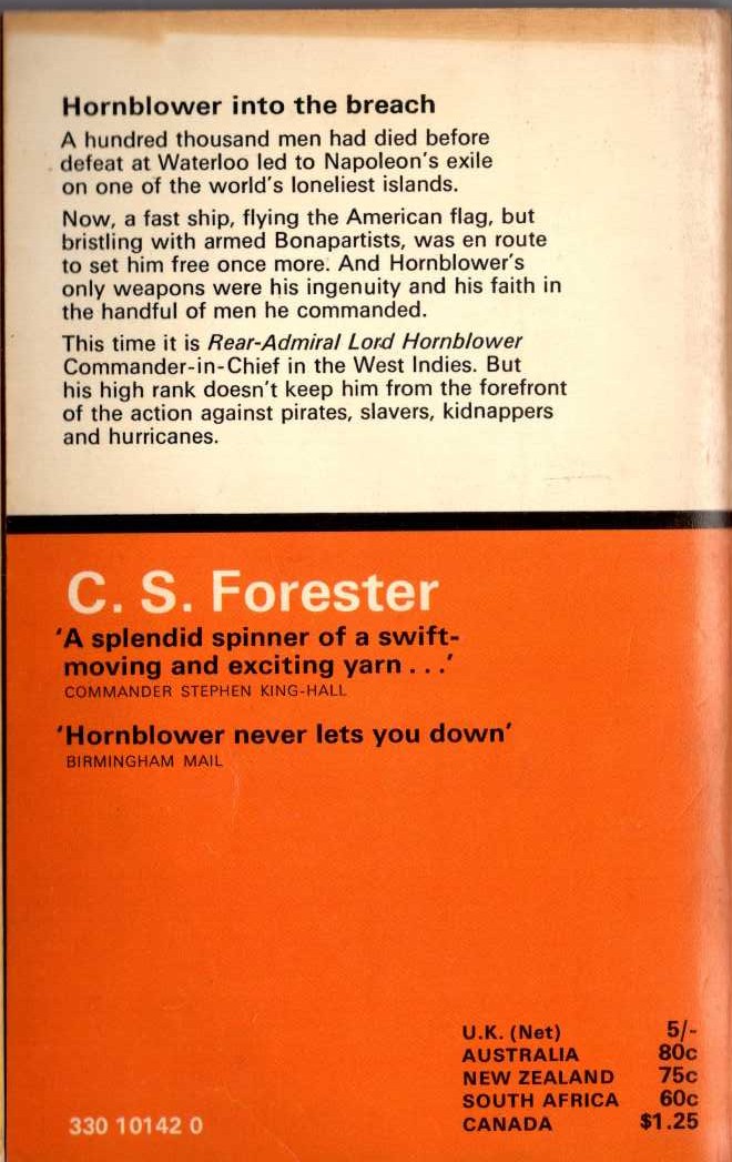 C.S. Forester  HORNBLOWER IN THE WEST INDIES magnified rear book cover image