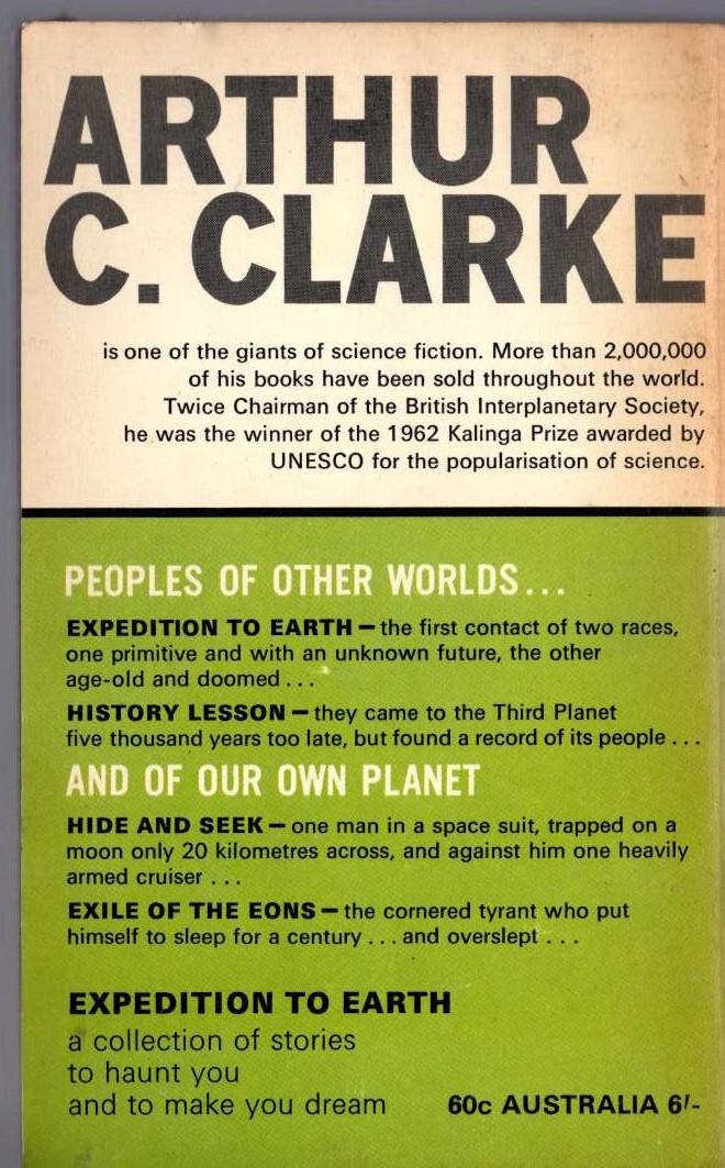 Arthur C. Clarke  EXPEDITION TO EARTH magnified rear book cover image