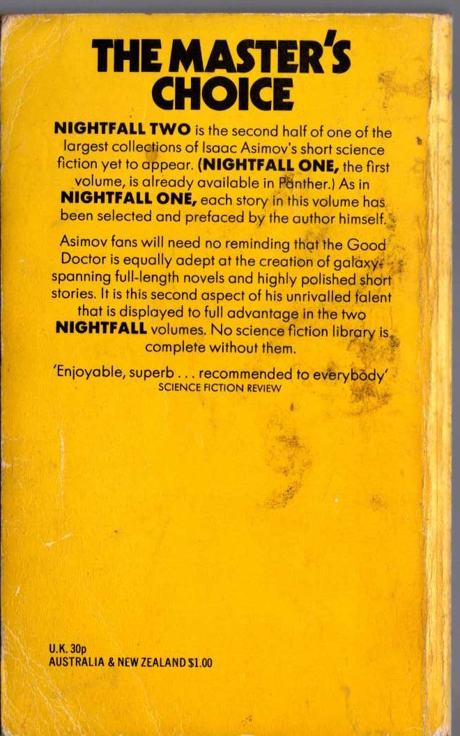 Isaac Asimov  NIGHTFALL TWO magnified rear book cover image