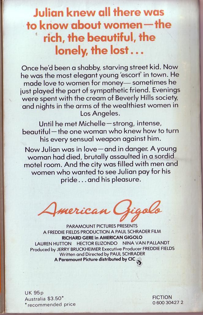 Timothy Harris  AMERICAN GIGOLO (Richard Gere) magnified rear book cover image