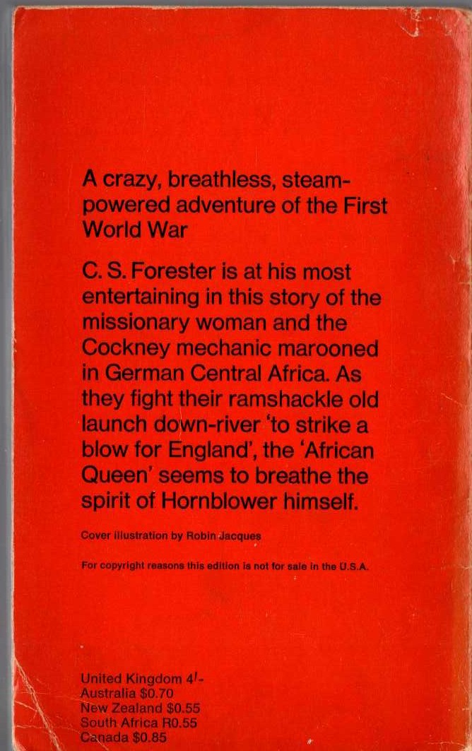 C.S. Forester  THE AFRICAN QUEEN magnified rear book cover image