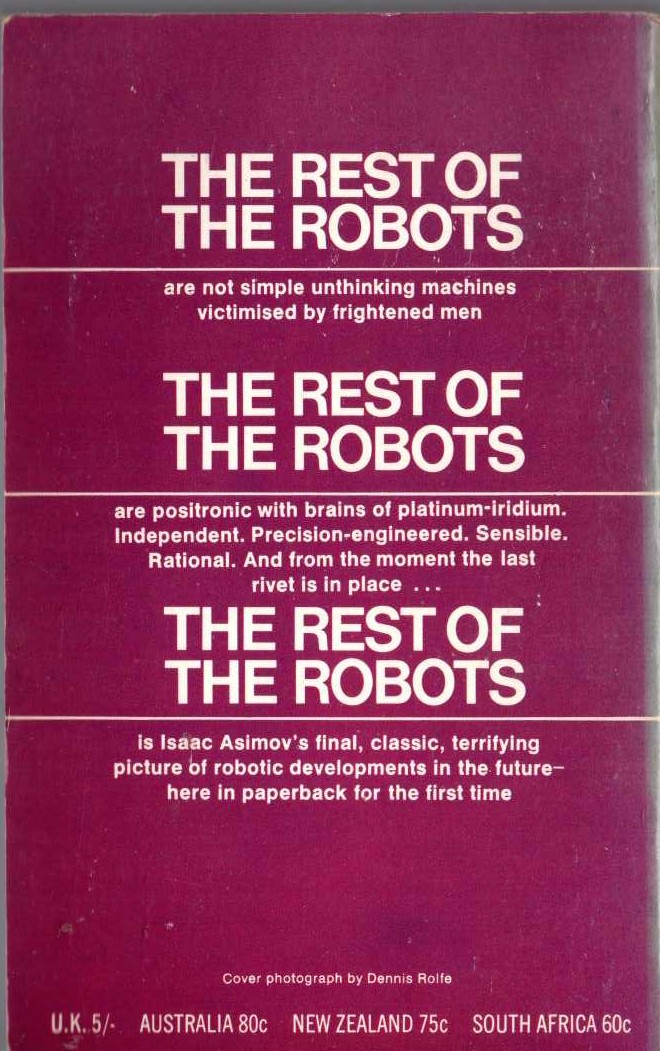 Isaac Asimov  THE REST OF THE ROBOTS magnified rear book cover image