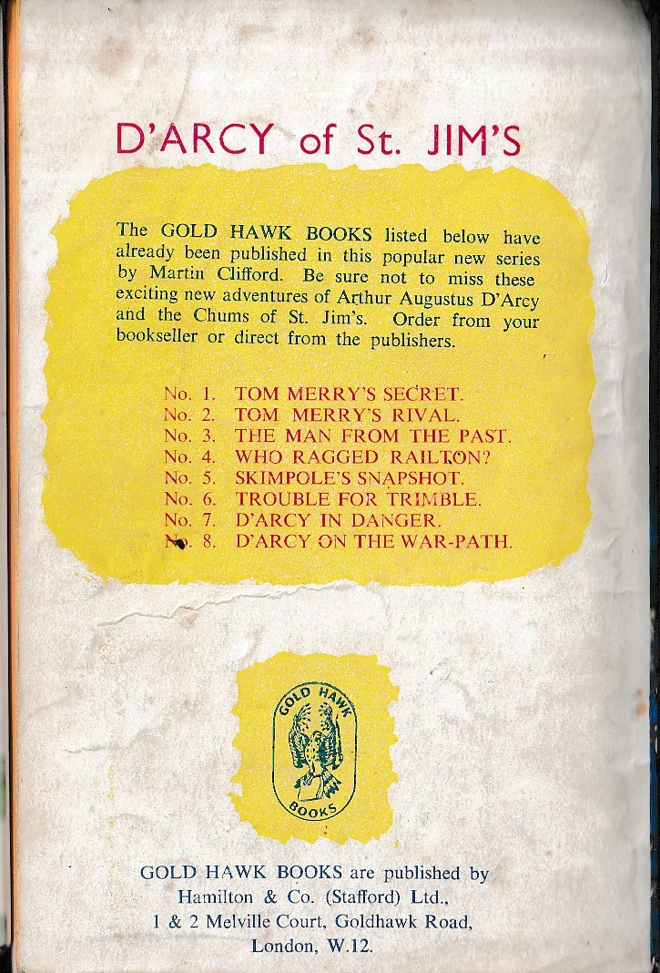 Martin Clifford  D'ARCY ON THE WAR-PATH magnified rear book cover image