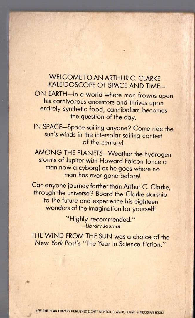 Arthur C. Clarke  THE WIND FROM THE SUN magnified rear book cover image