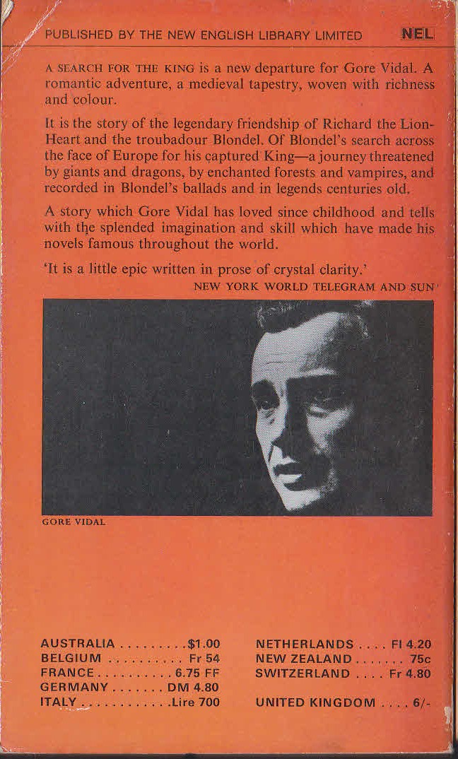Gore Vidal  A SEARCH FOR THE KING magnified rear book cover image