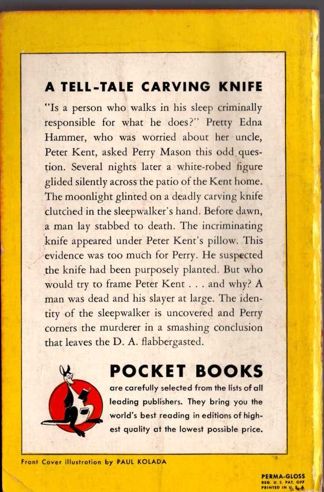 Erle Stanley Gardner  THE CASE OF THE SLEEPWALKER'S NIECE magnified rear book cover image