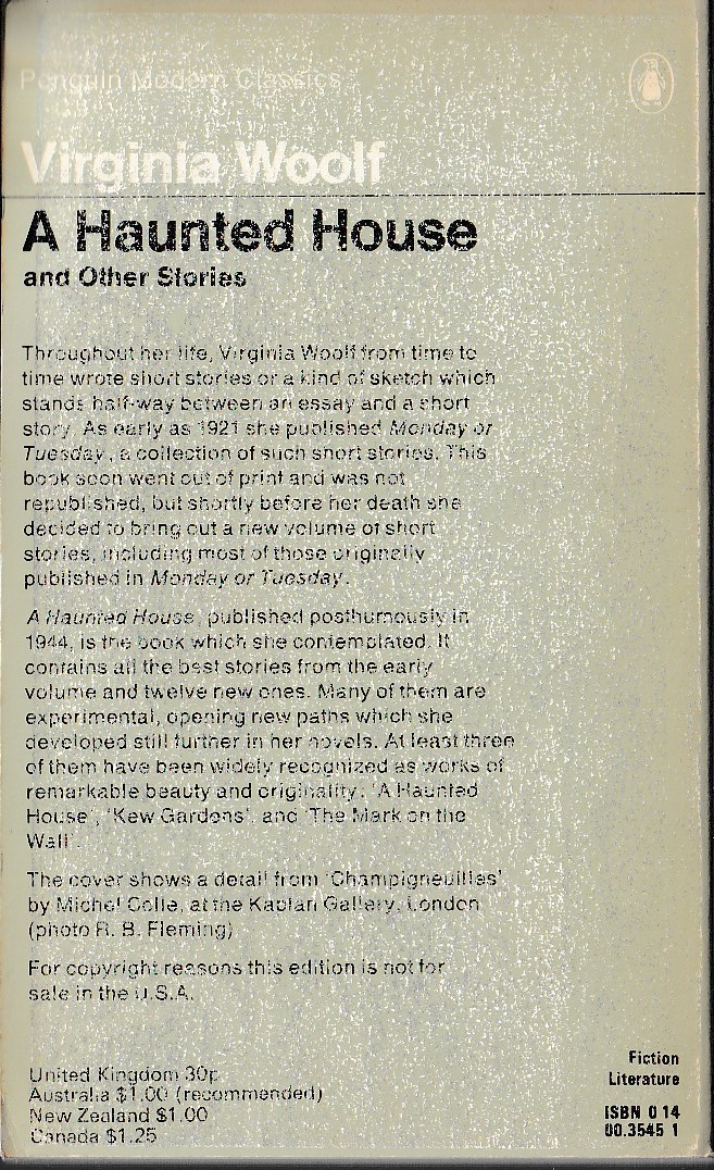 Virginia Woolf  A HAUNTED HOUSE magnified rear book cover image