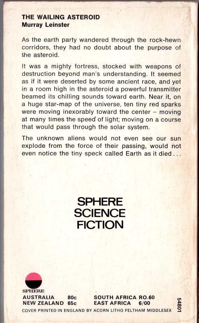 Murray Leinster  THE WAILING ASTEROID magnified rear book cover image