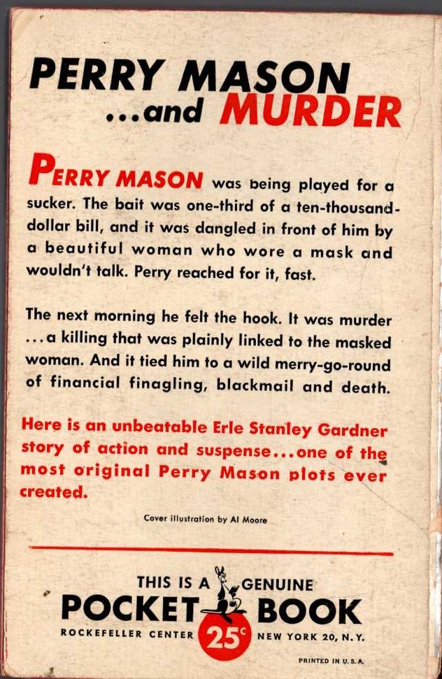 Erle Stanley Gardner  THE CASE OF THE BAITED HOOK magnified rear book cover image