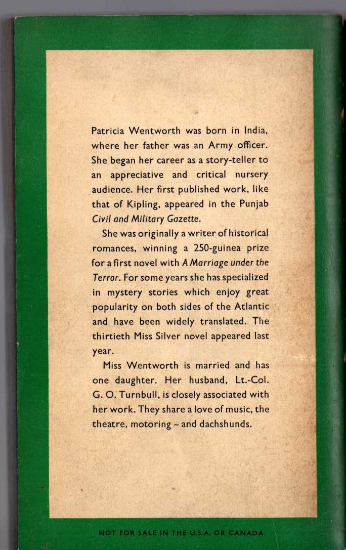 Patricia Wentworth  THE WATERSPLASH magnified rear book cover image