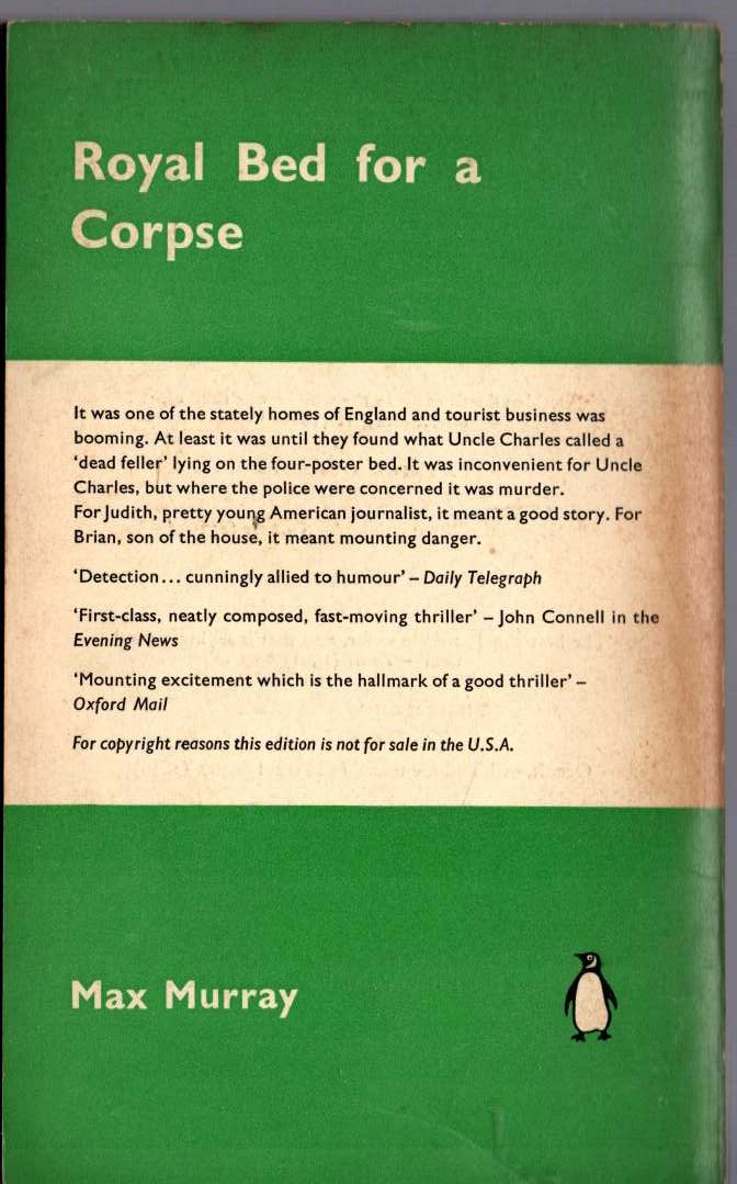 Max Murray  ROYAL BED FOR A CORPSE magnified rear book cover image