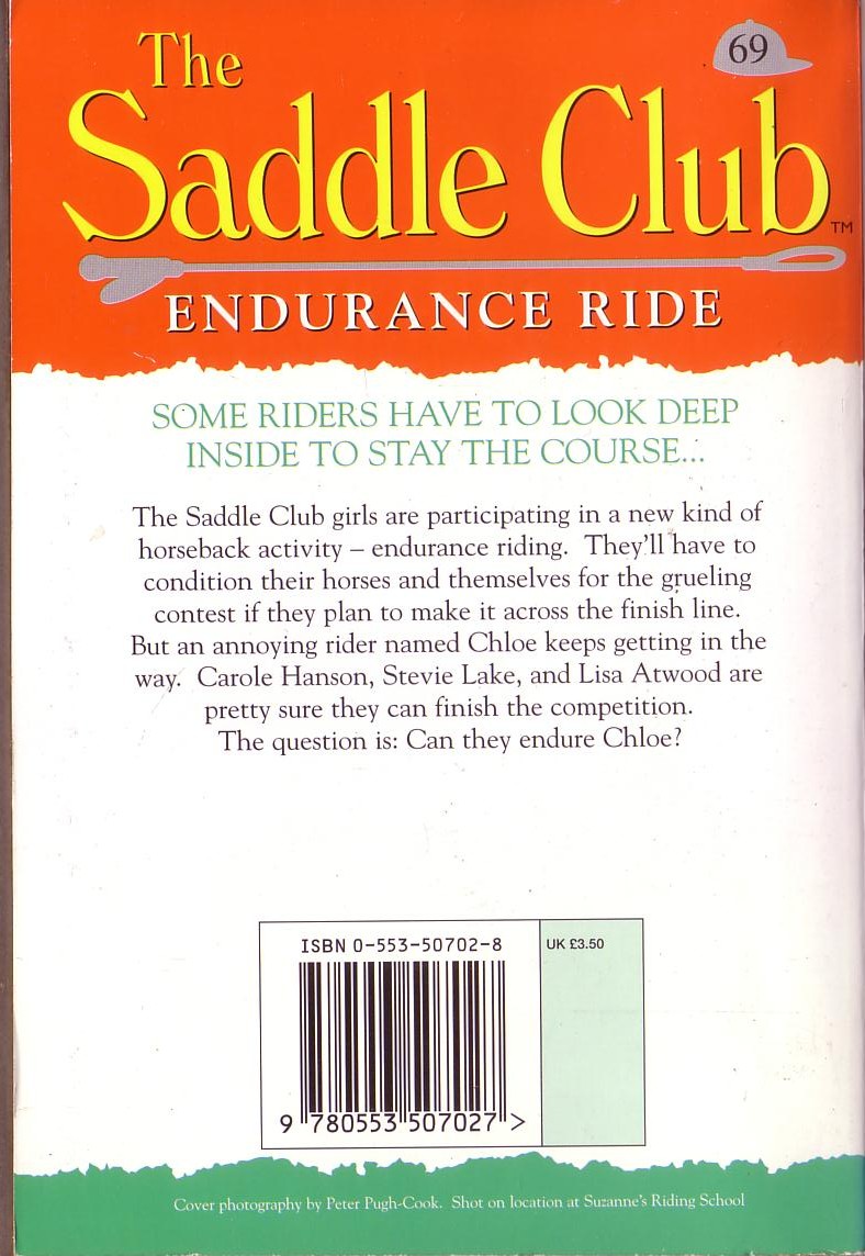 Bonnie Bryant  THE SADDLE CLUB 69: Endurance Ride magnified rear book cover image