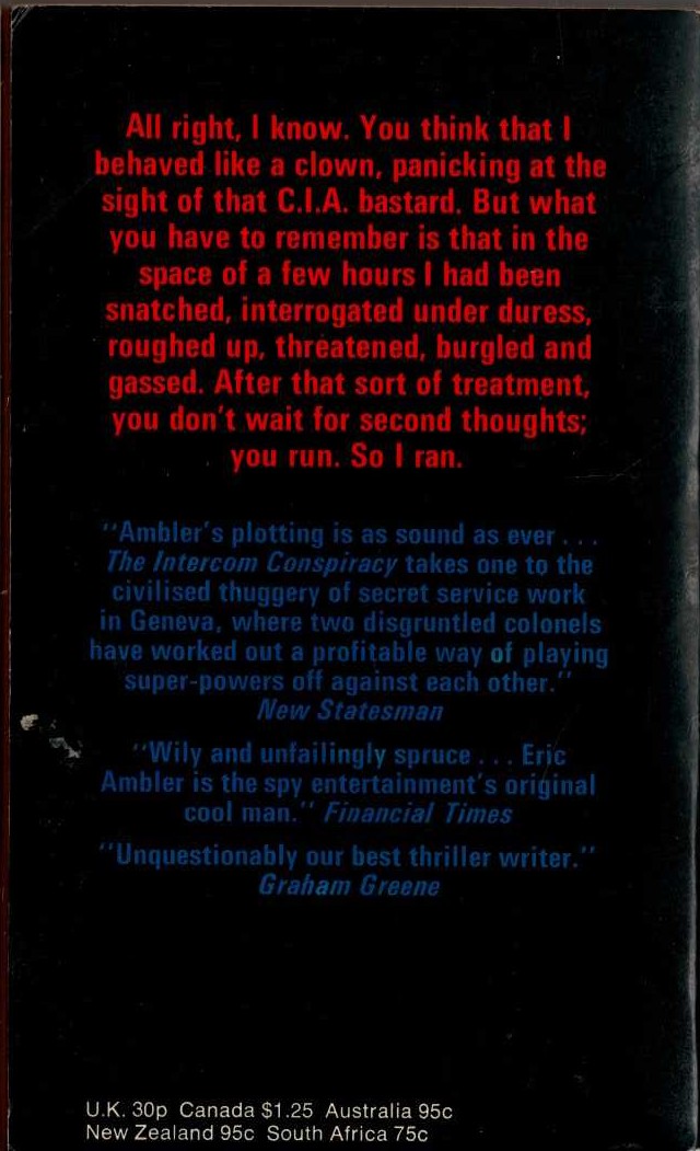 Eric Ambler  THE INTERCOM CONSPIRACY magnified rear book cover image