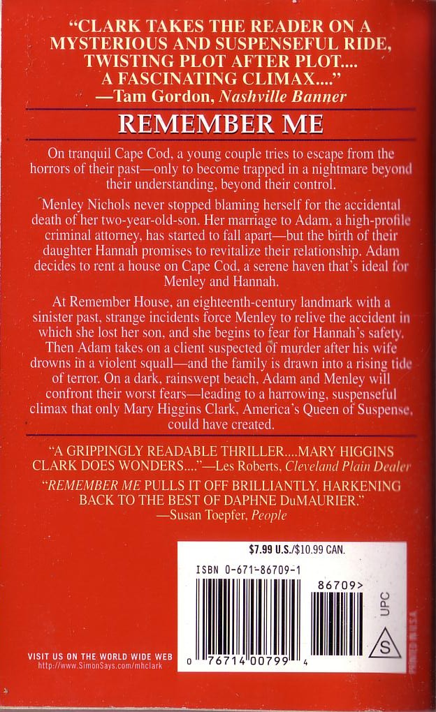 Mary Higgins Clark  REMEMBER ME magnified rear book cover image