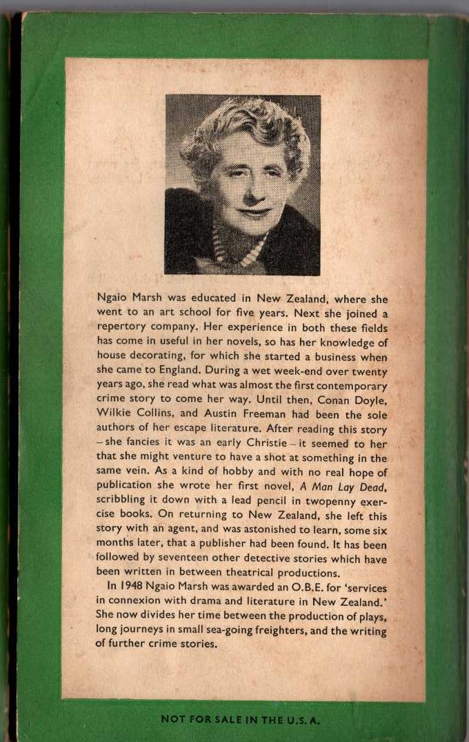 Ngaio Marsh  DEATH IN A WHITE TIE magnified rear book cover image