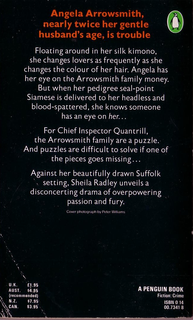 Sheila Radley  BLOOD ON THE HAPPY HIGHWAY magnified rear book cover image