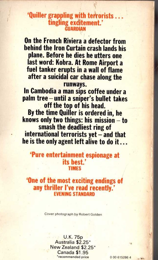 Adam Hall  THE KOBRA MANIFESTO magnified rear book cover image