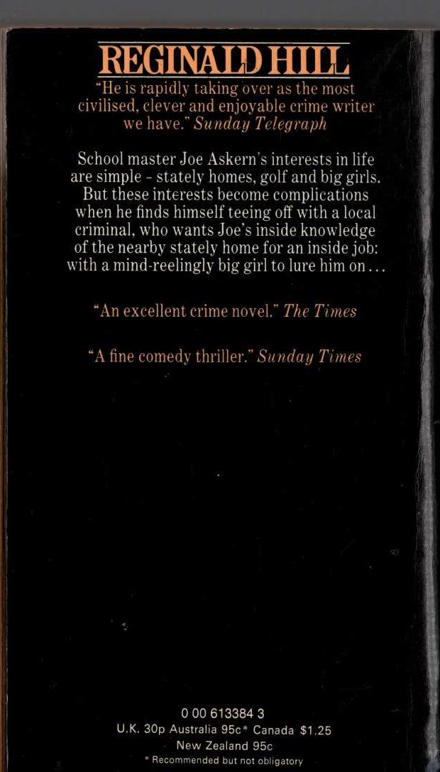 Reginald Hill  A FAIRLY DANGEROUS THING magnified rear book cover image
