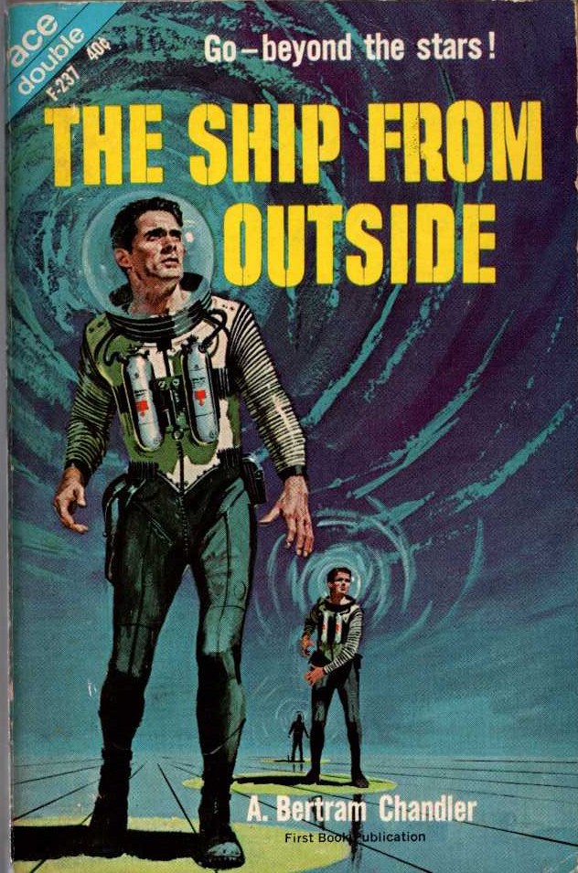 A.Bertram Chandler  BEYOND THE GALACTIC RIM and THE SHIP FROM OUTSIDE magnified rear book cover image