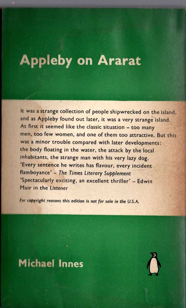 Michael Innes  APPLEBY ON ARARAT magnified rear book cover image