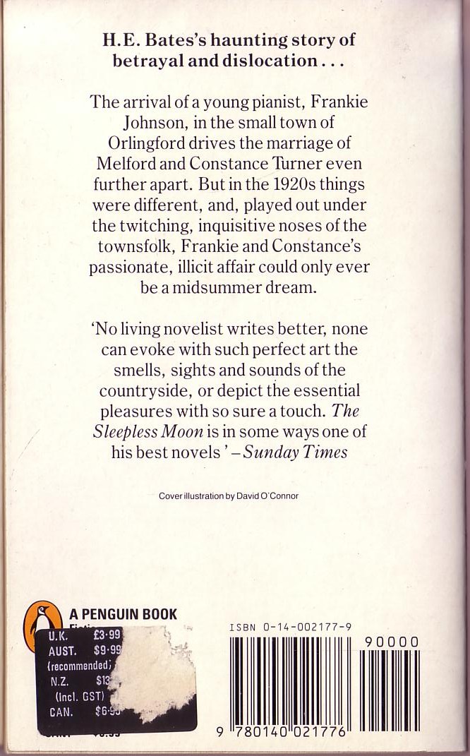 H.E. Bates  THE SLEEPLESS MOON magnified rear book cover image