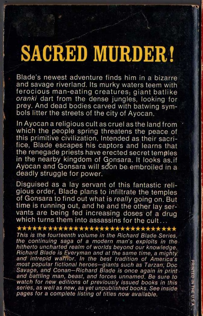 Jeffrey Lord  BLADE 14: THE TEMPLES OF AYOCAN magnified rear book cover image