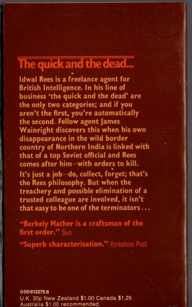 Berkely Mather  THE TERMINATORS magnified rear book cover image