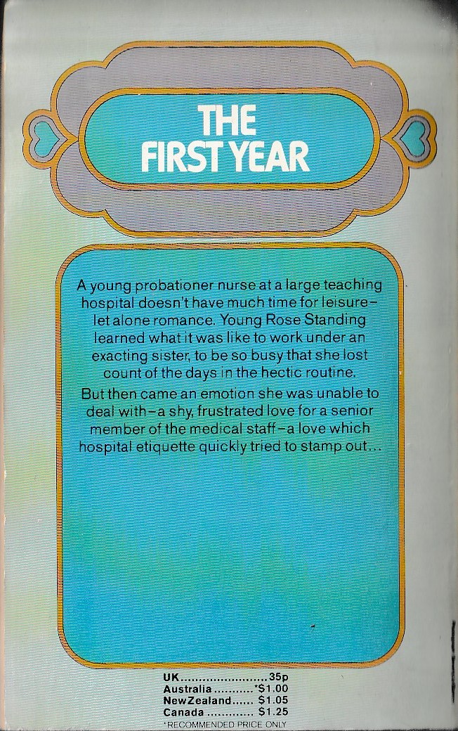 Lucilla Andrews  THE FIRST YEAR magnified rear book cover image