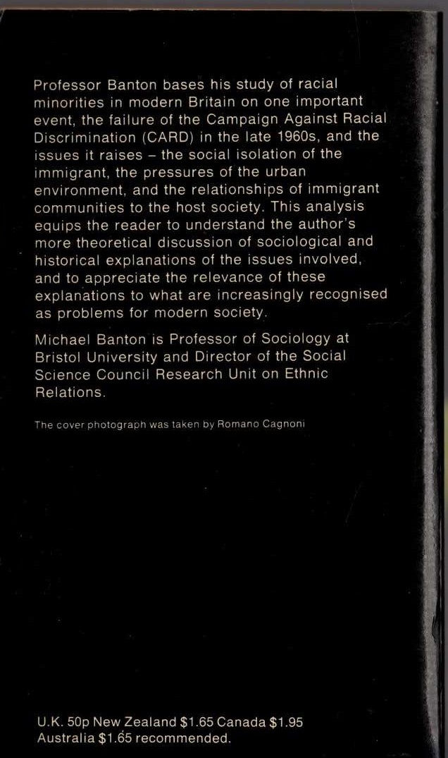 Michael Banton  RACIAL MINORITIES magnified rear book cover image