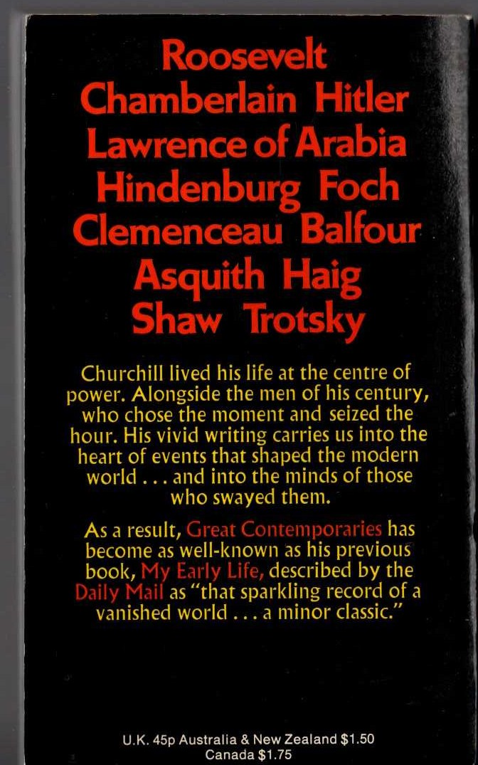 Winston Churchill  GREAT CONTEMPORARIES magnified rear book cover image