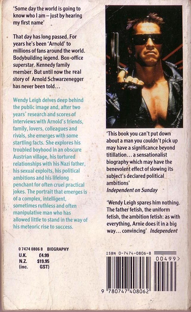 Wendy Leigh  ARNOLD. The Unauthorized Biography of Arnold Schwarzenegger magnified rear book cover image