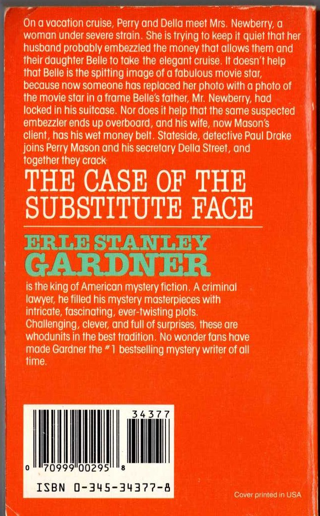 Erle Stanley Gardner  THE CASE OF THE SUBSTITUTE FACE magnified rear book cover image
