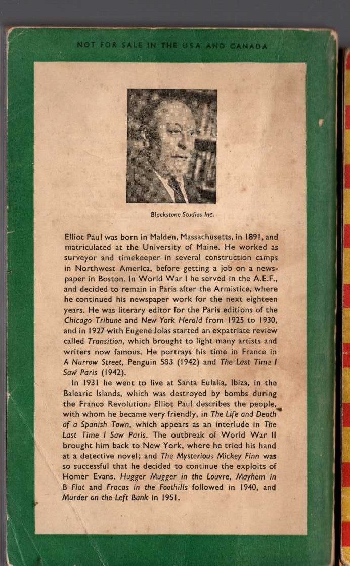 Elliot Paul  THE MYSTERIOUS MICKEY FINN magnified rear book cover image